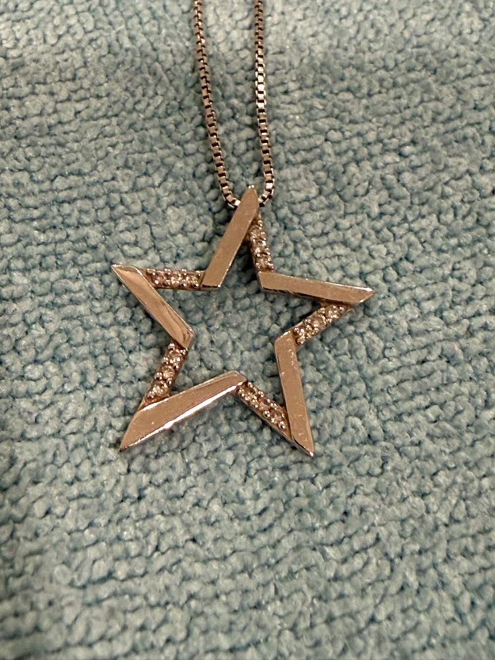 10KT White Gold Silver Star Pendant Necklace with Pavé Accents